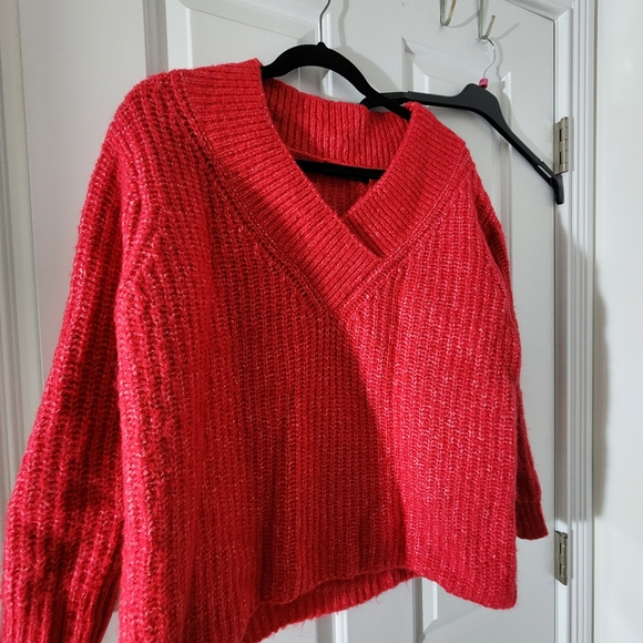 Mango Sweaters - Mango Vibrant Red V-Neck Sweater